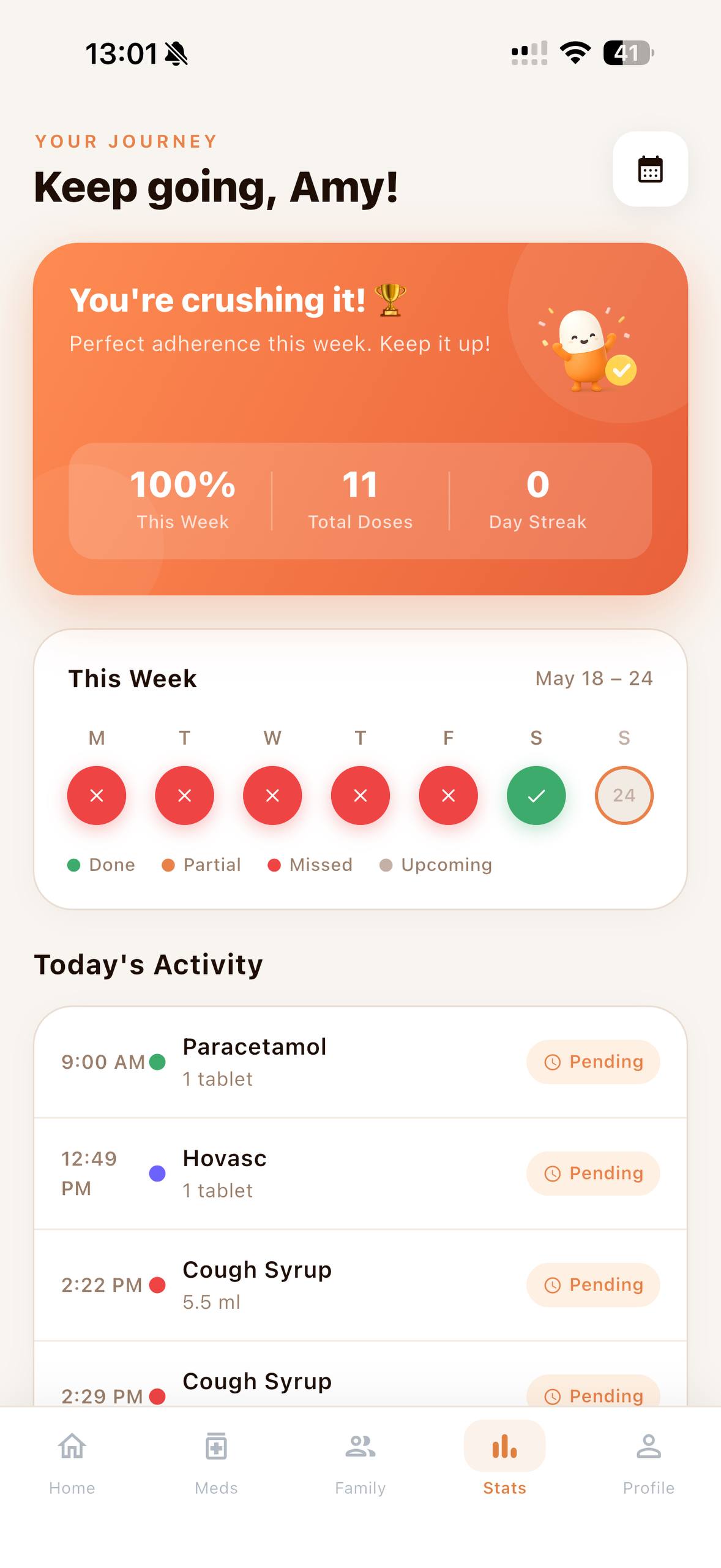 Dosely adherence stats and streaks